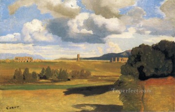 Jean Baptiste Camille Corot Painting - La Campaña Romana con el Acueducto Claudiano al aire libre Romanticismo Jean Baptiste Camille Corot